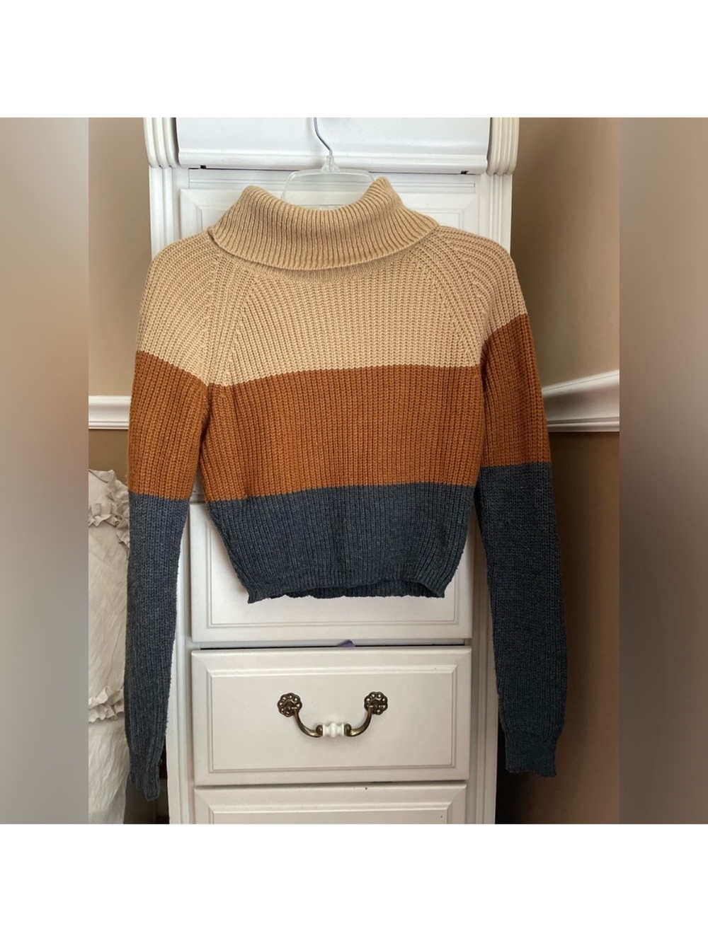 Colorblock Turtleneck Sweater - Beige, Brown & Gray